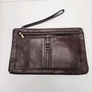 Vtg Pacific Connections Burgundy Brown Leather Clutch Purse Buckle Preppy
